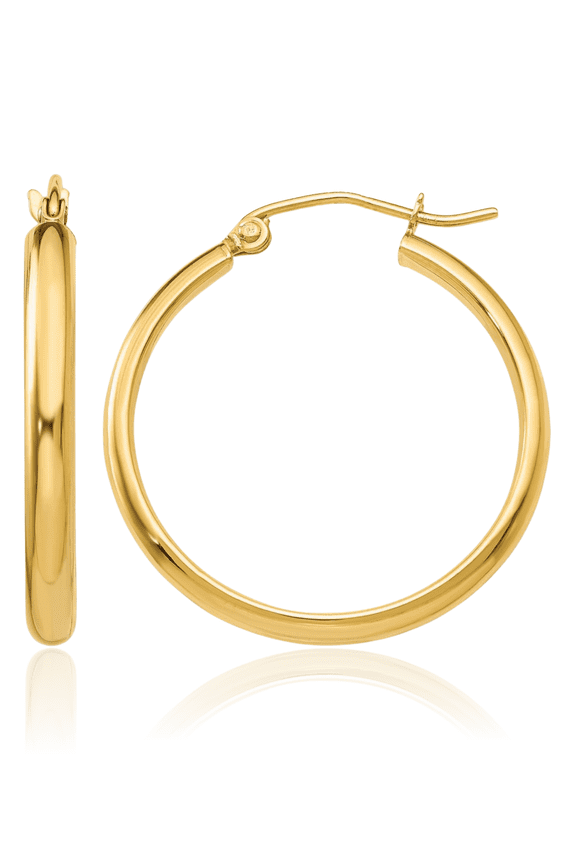 10K Solid Yellow Gold Round Large Hoop Earrings