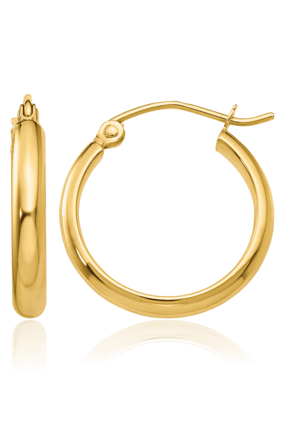10K Solid Yellow Gold Round Small Hoop Earrings