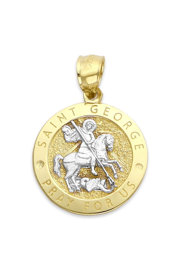 10K Solid Yellow Gold Saint George Medal Pendant Charm, Religious Protection Jewelry, Fits up to 3mm Chain