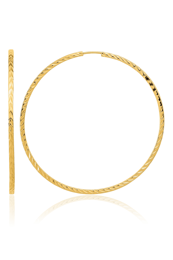 10K Solid Yellow Gold Square Tube Endless Round Large Hoop Earrings