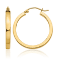 thumbnail image 1 of 10K Solid Yellow Gold Square Tube Round Medium Hoop Earrings, 1 of 10