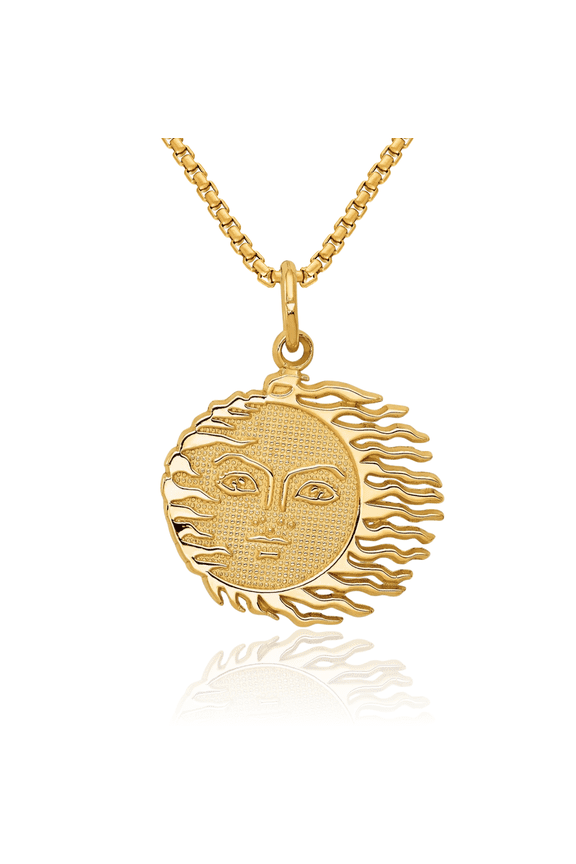 10K Solid Yellow Gold Sun Necklace Sunshine Pendant Sunburst Charm Celestial Jewelry