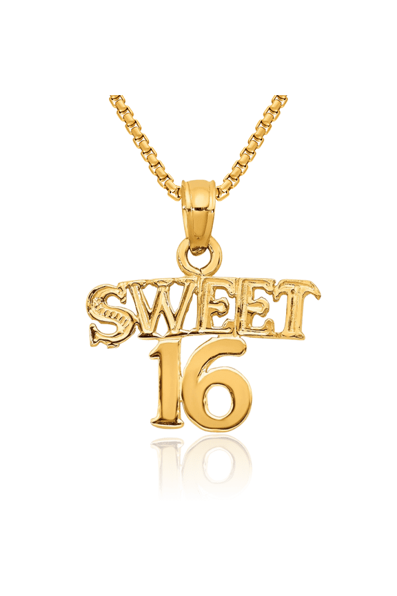 10K Solid Yellow Gold Sweet 16 Years Old Birthday Necklace Chain Pendant Charm