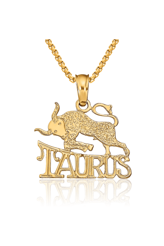 10K Solid Yellow Gold Taurus Zodiac Necklace Buffalo Bull Horoscope Pendant April May Birthday Charm Astrology Jewelry