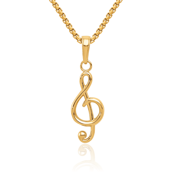 10K Solid Yellow Gold Treble Clef Music Note Necklace Chain Pendant Charm