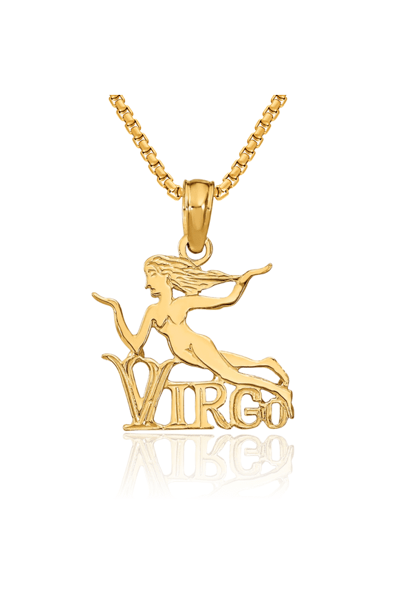 10K Solid Yellow Gold Virgo Zodiac Necklace Virgin Horoscope Pendant August September Birthday Charm Astrology Jewelry