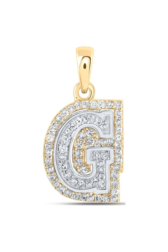 10K TWO-TONE GOLD ROUND DIAMOND G INITIAL LETTER NICOLES DREAM COLLECTION PENDANT 1/5 CTTW