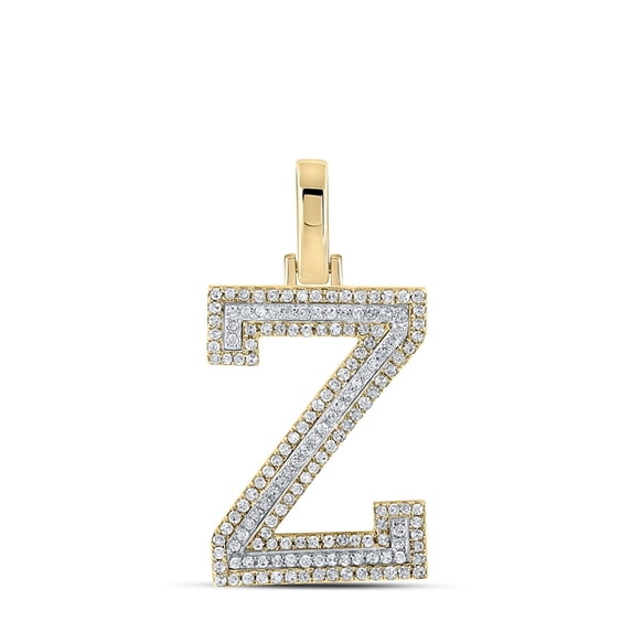 10K TWO-TONE GOLD ROUND DIAMOND Z INITIAL LETTER PENDANT 3/8 CTTW