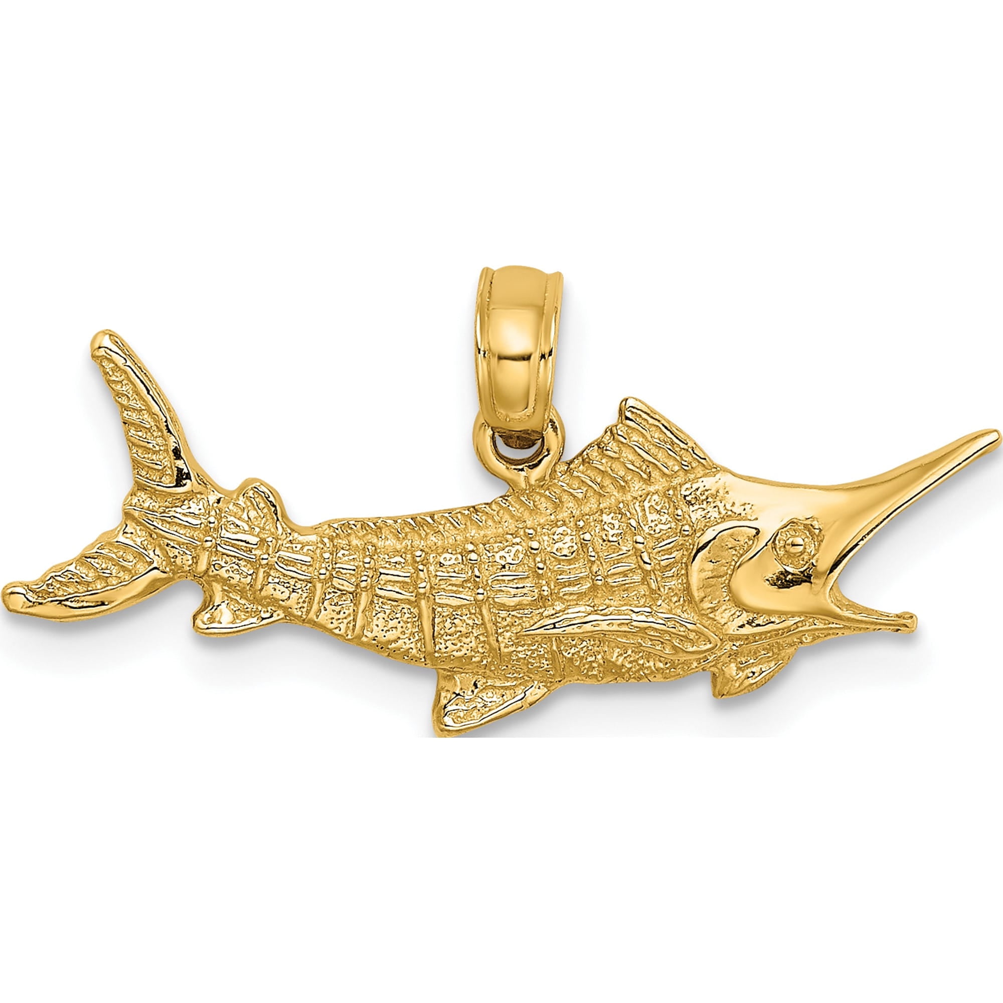 10K Textured 2-D Marlin Fish Charm Yellow Gold Material Artisan Luxe Glamorous Designed for those who cherish timeless beauty