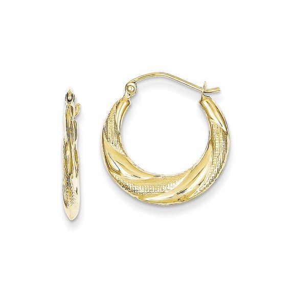 10K Textured Scalloped Hollow Hoop Earrings