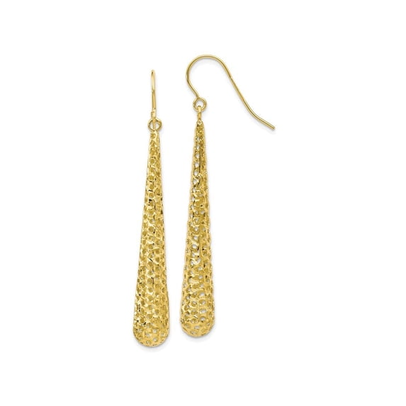 10K Textured Shepherd Hook Dangle Earrings