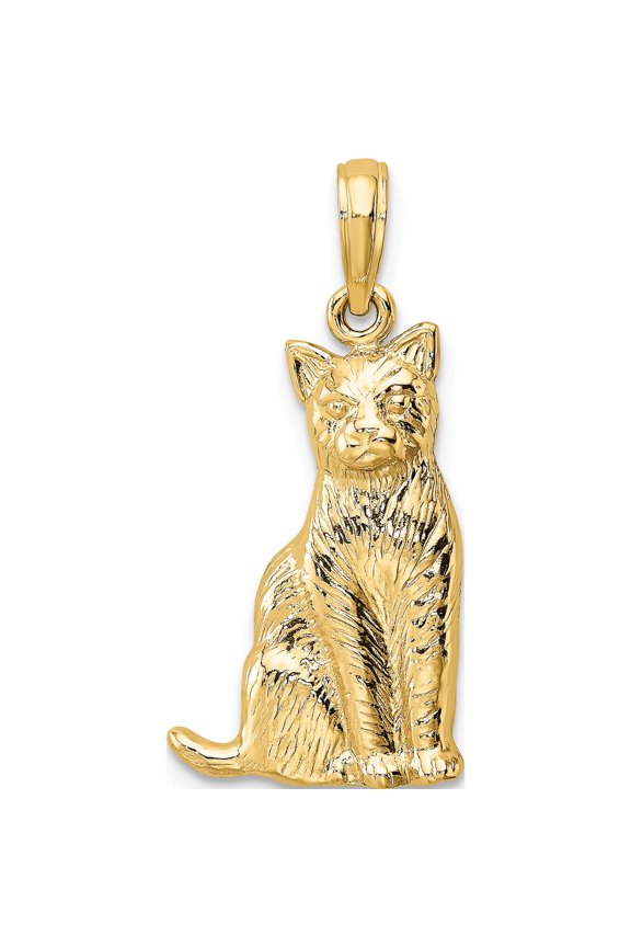 10K Textured Sitting Cat Charm Yellow Gold Material Timeless Exquisite Sleek An unforgettable keepsake to treasure forever