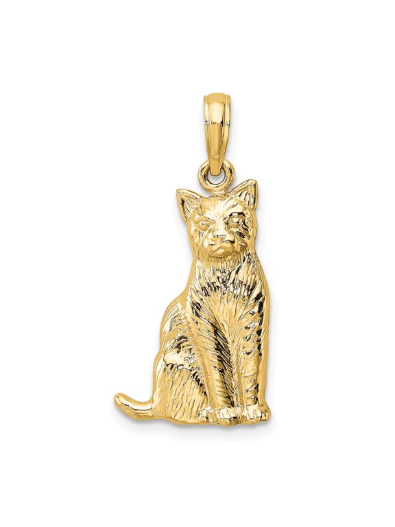 10K Textured Sitting Cat Charm