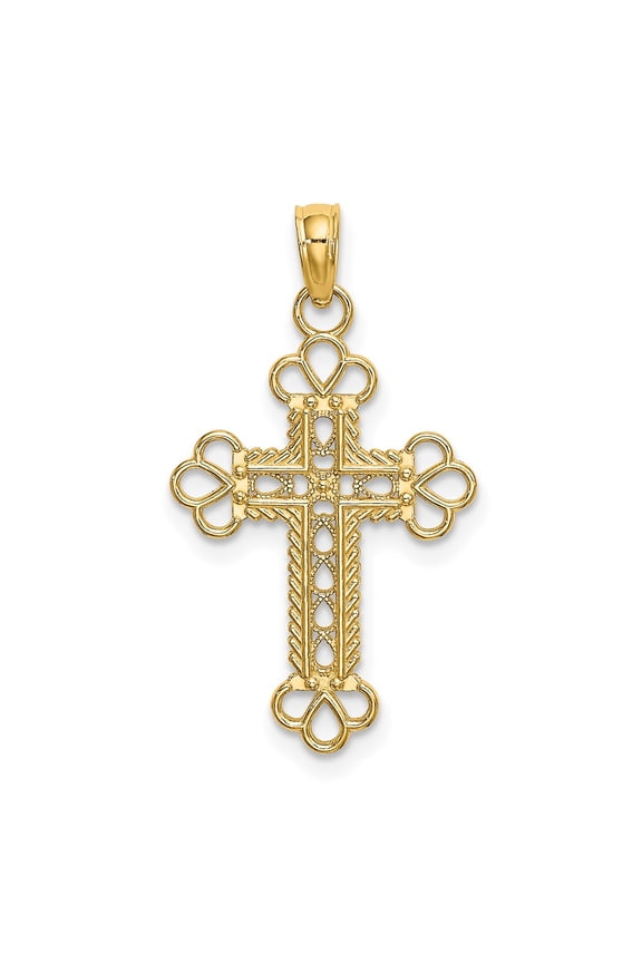 Finest Gold 10K Textured & Cut-Out with Rope Frame Block Cross Charm