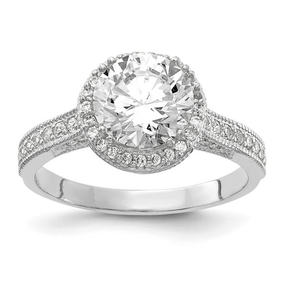 10K Tiara Collection White Gold Polished CZ Ring - Size 7