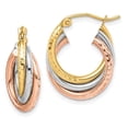 thumbnail image 1 of 10K Tri-Color Diamond-Cut Triple Hoop Earrings, 1 of 1