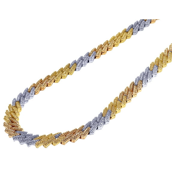 10K Tri-Color Gold Diamond 2 Row Square Cuban 12.5MM 22" 23.15CT
