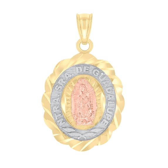 10K Tri-Color Gold Mens Diamond-Cut Lady Of Guadalupe Religious Charm Pendant