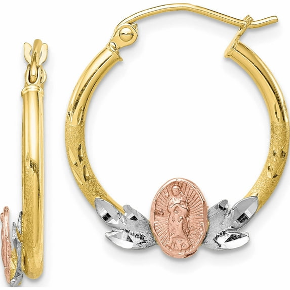 10K Tri Color Tri-Color Guadalupe Hoop Earrings (21.58 X 19.65) Made In Indonesia 10er299