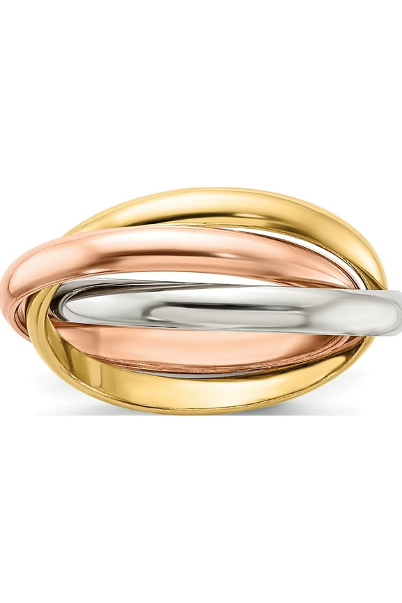 10K Tri Color Tri-Color Polished Rolling Ring Size 10Size 10 (Width 2.5) - Jbsp