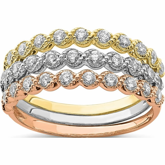 10K Tri Color Tri-Color Set Of Three Stackable Cz Rings (Size 7) Made In Vietnam 10c1384