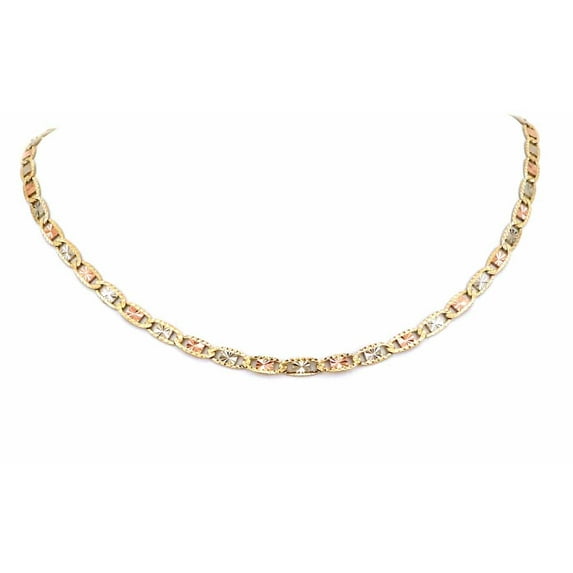 10K Tri Color Yellow, White, Rose Gold Flat Anchor Valentino Chain 3.5MM 16" to 24"
