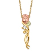 10K Tri-Tone Gold Necklace with Pendants Chain Tri-color Black Hills Diamond Rose 18 inch 6 mm