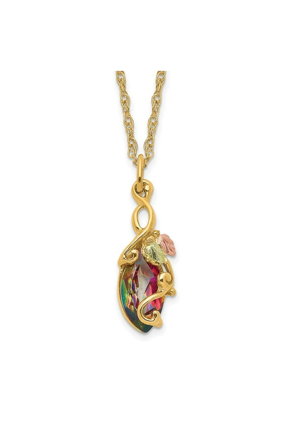 10K Tri-Tone Gold Necklace with Pendants Chain Tri-color Black Hills Mystic Topaz 18 inch 6 mm