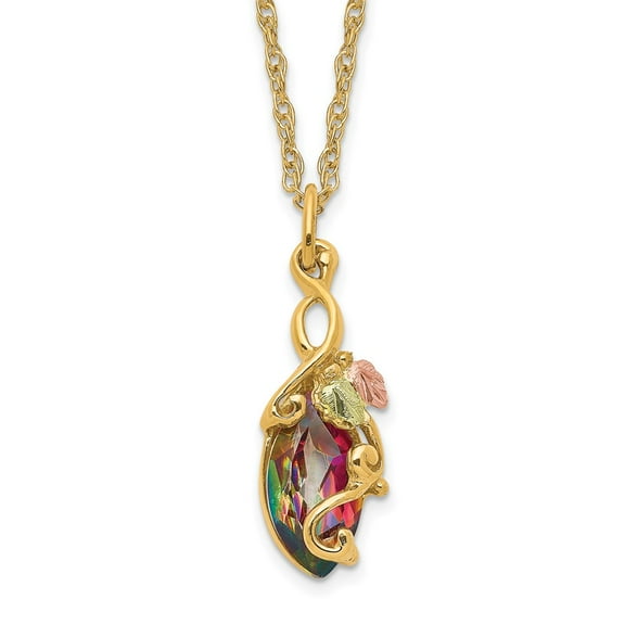 10K Tri-Tone Gold Necklace with Pendants Chain Tri-color Black Hills Mystic Topaz 18 inch 6 mm