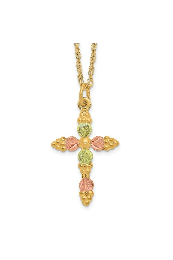 10K Tri-Tone Gold Ropa Necklace with Pendants Chain Tri-Color Black Hills Cross 18 inch 14.46 mm