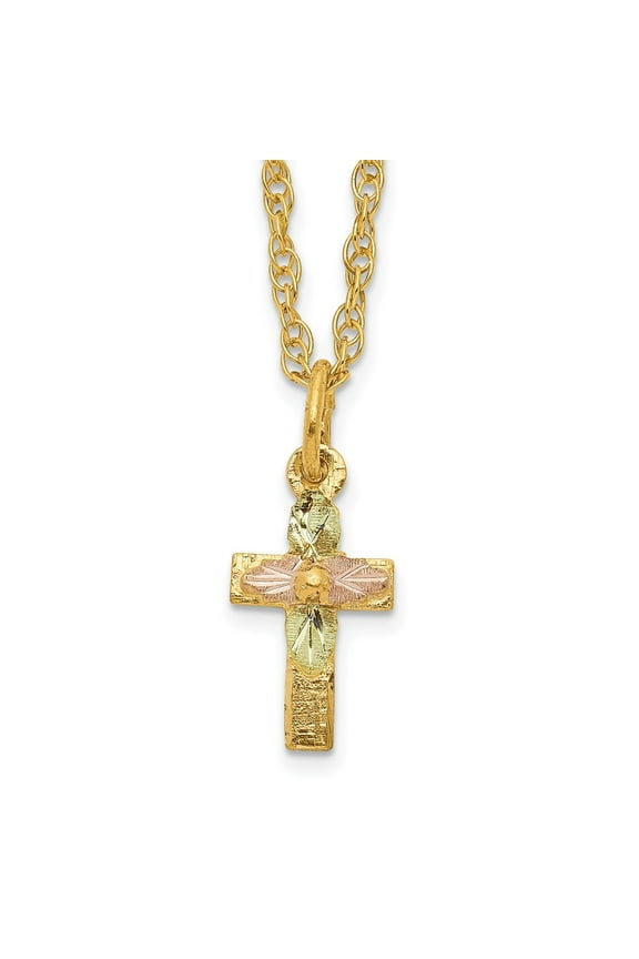 10K Tri-Tone Gold Ropa Necklace with Pendants Chain Tri-Color Black Hills Cross 18 inch 6.51 mm