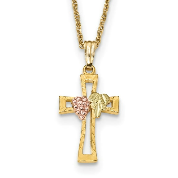 10K Tri-Tone Gold Ropa Necklace with Pendants Chain Tri-Color Black Hills Crucifix 18 inch 12.23 mm