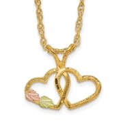 10K Tri-Tone Gold Ropa Necklace with Pendants Chain Tri-Color Black Hills Double Heart 18 inch 13.55 mm