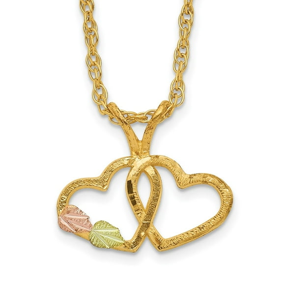 10K Tri-Tone Gold Ropa Necklace with Pendants Chain Tri-Color Black Hills Double Heart 18 inch 13.55 mm