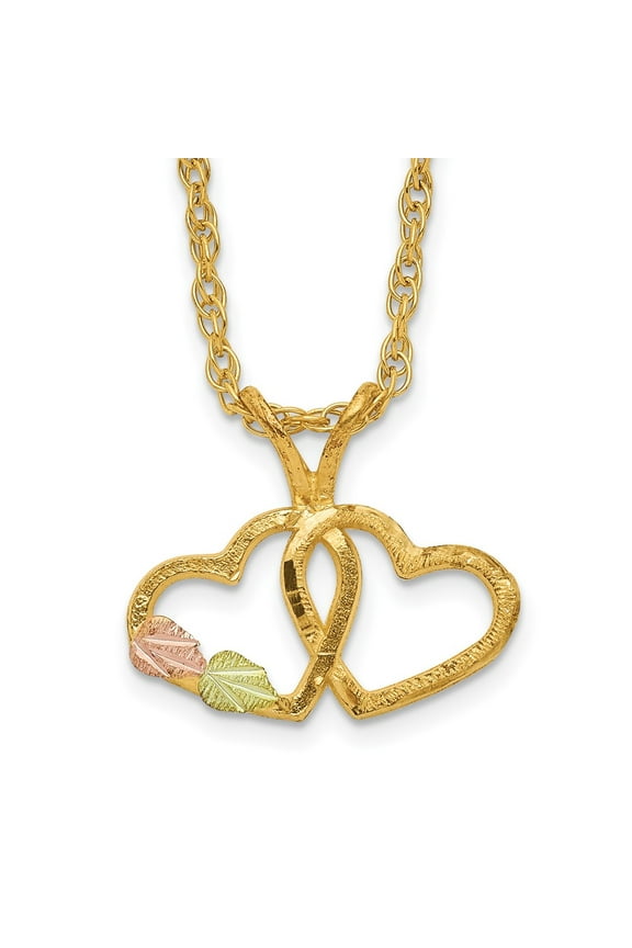 10K Tri-Tone Gold Ropa Necklace with Pendants Chain Tri-Color Black Hills Double Heart 18 inch 13.55 mm