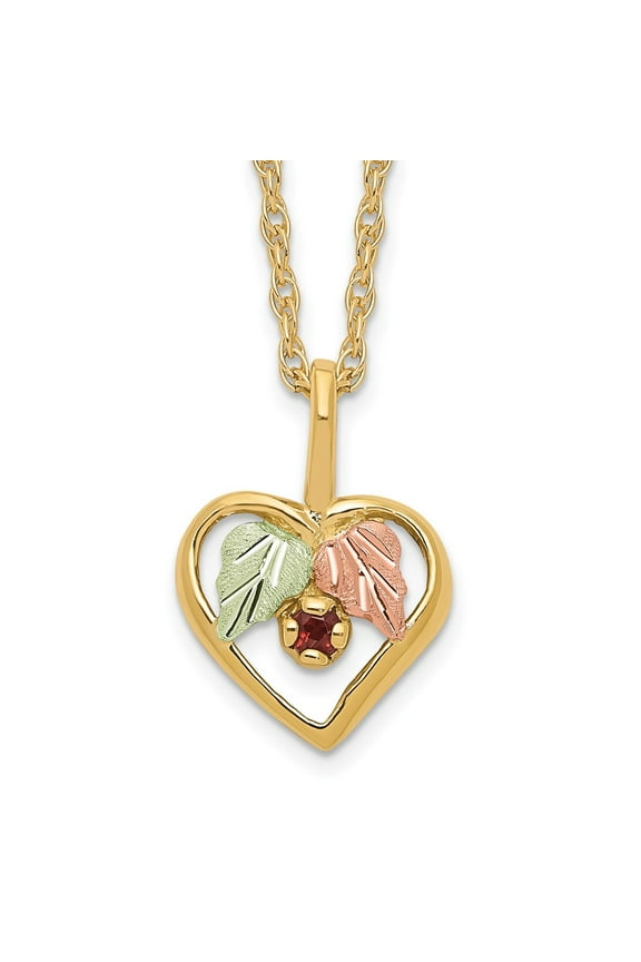 10K Tri-Tone Gold Ropa Necklace with Pendants Chain Tri-Color Black Hills Heart Garnet 18 inch 10.07 mm