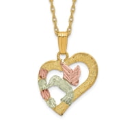 10K Tri-Tone Gold Ropa Necklace with Pendants Chain Tri-Color Black Hills Hummingbird in Heart 18 inch 14.37 mm