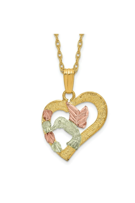 10K Tri-Tone Gold Ropa Necklace with Pendants Chain Tri-Color Black Hills Hummingbird in Heart 18 inch 14.37 mm