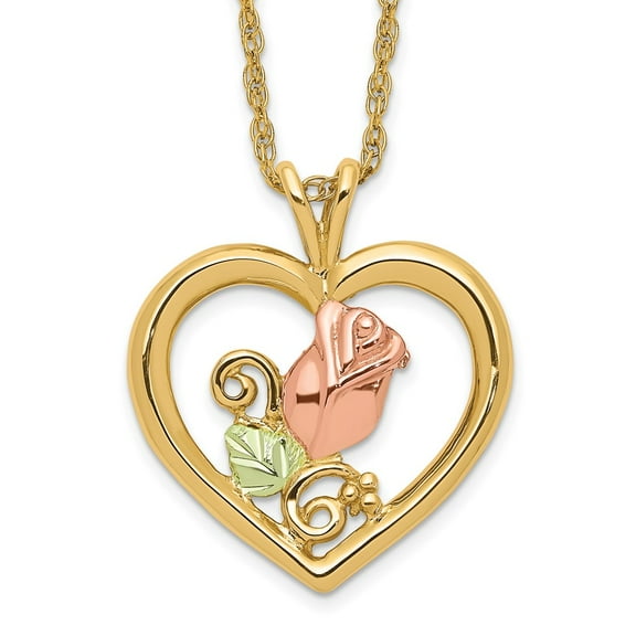 10K Tri-Tone Gold Ropa Necklace with Pendants Chain Tri-Color Black Hills Rose in Heart 18 inch 18.81 mm