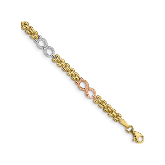 10K Tri-color Reversible Infinity Bracelet