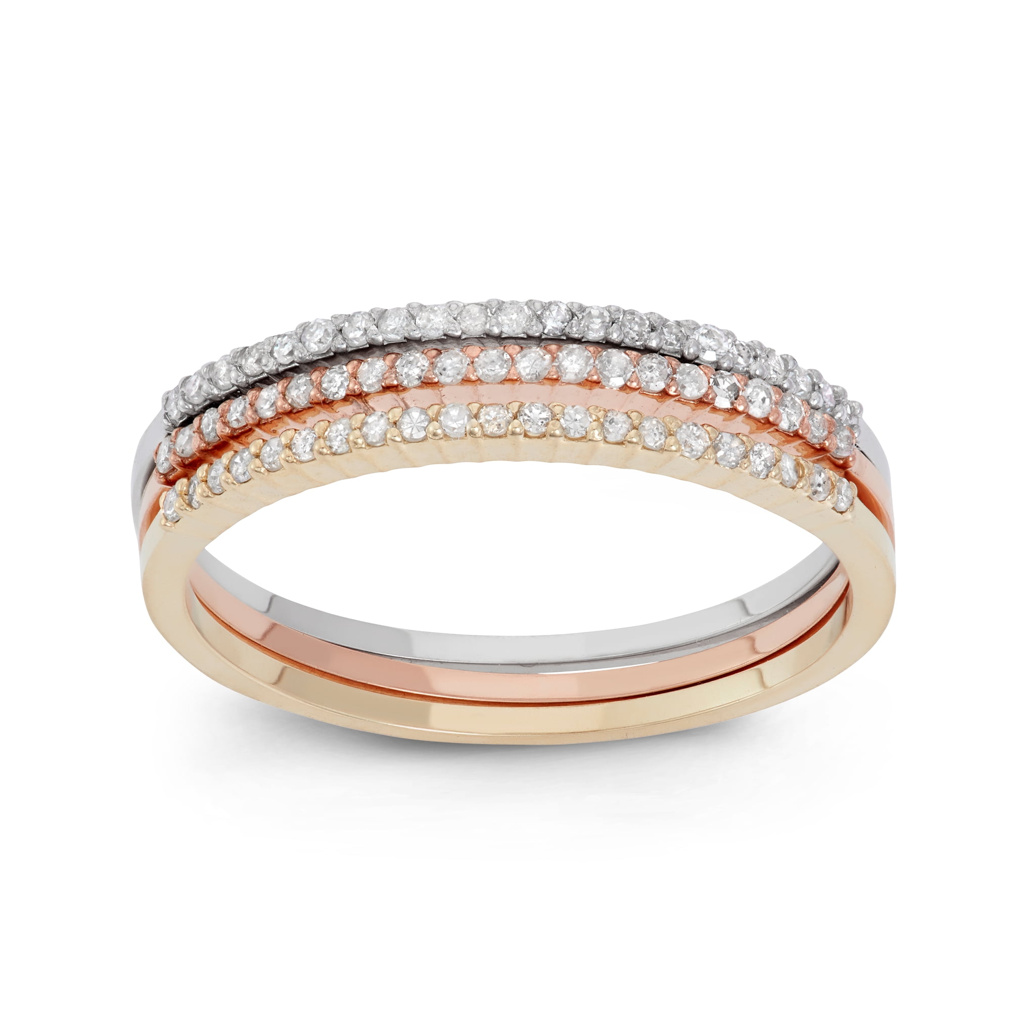 Tri Gold Stack Rings 10K Tri gold .33 tcw diamond stack rings - Walmart.com