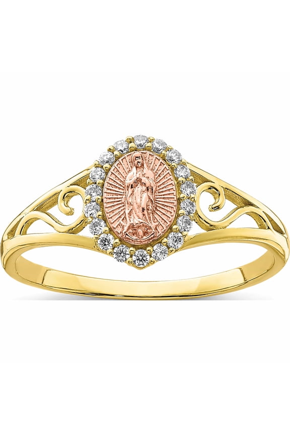 10K Two-Tone Cz Guadalupe Ring Made In United States 10c1428