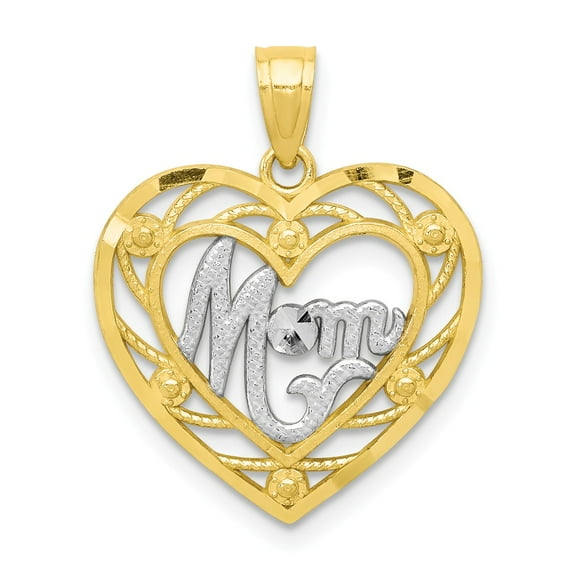 10K Two-Tone Gold Charm Pendant Themed 20 mm 16 & Rhodium Mom Heart