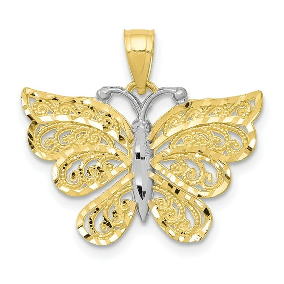 10K Two-Tone Gold Charm Pendant Themed 20 mm 23 & Rhodium Butterfly