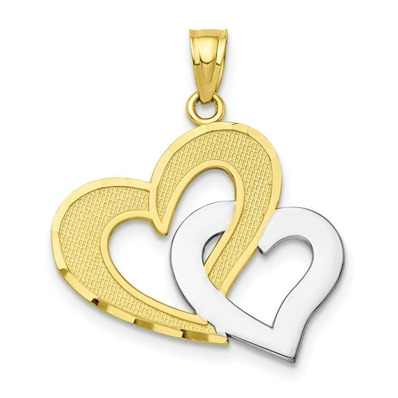10K Two-Tone Gold Charm Pendant Themed 25 mm 21 & Rhodium Double Heart