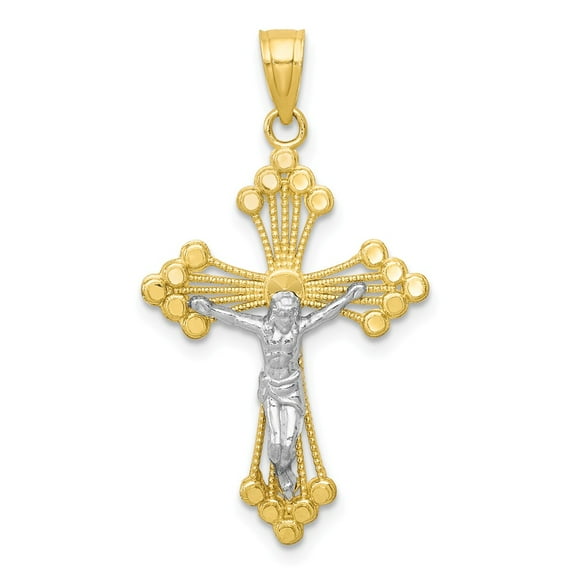 10K Two-Tone Gold Charm Pendant Themed 30 mm 17 & Rhodium Crucifix