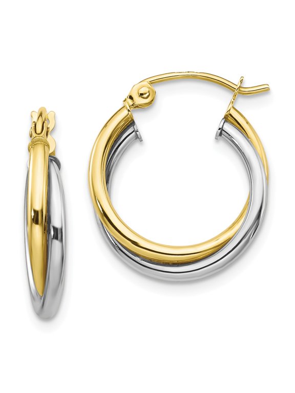 10K Two-Tone Gold Earring Hoop Women'S 19 mm 16 Twist