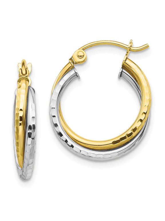 10K Two-Tone Gold Earring Hoop Women'S 19 mm 17 Textured Twist Earrings