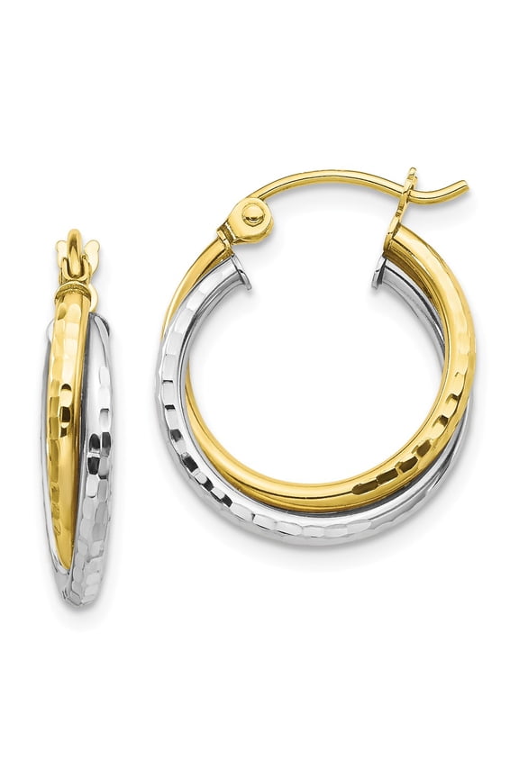 10K Two-Tone Gold Earring Hoop Women'S 19 mm 17 Textured Twist Earrings