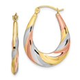 thumbnail image 1 of 10K Two-Tone Gold Earring Hoop Women'S 27 mm 20 & Rhodium Oval Scalloped Hollow Earrings, 1 of 3